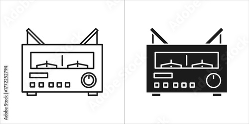 Black and white vector illustration of a vintage radio