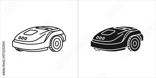 Modern robotic lawn mower in black and white