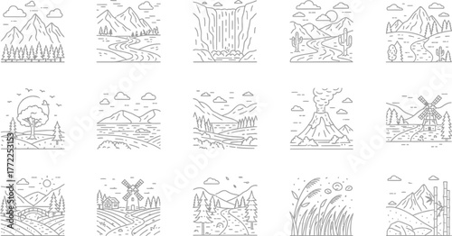 Landscape nature mountain river forest waterfall desert volcano windmill farm