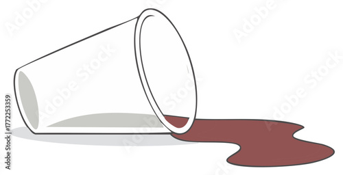 Spilled drink illustration: A white cup overturned, with liquid pooling on the ground.