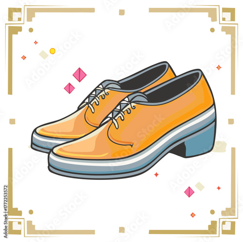Vibrant Orange Platform Oxfords with Decorative Border