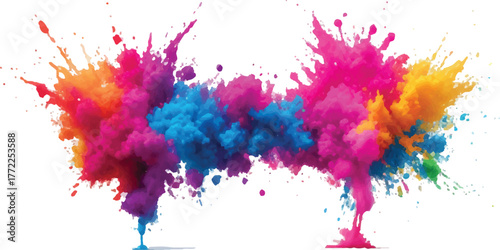 Colorful powder explosion vibrant Holi festival celebration abstract design element on white background
