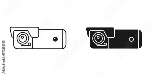 Outline and glyph icon of a camcorder