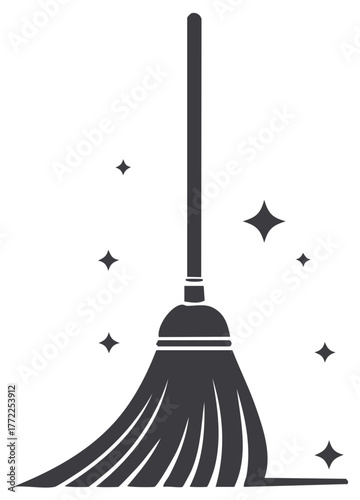 Broom sweeping with sparkling clean effect and bright stars illustration