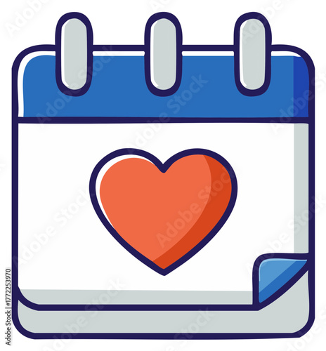 Calendar with heart icon representing a special romantic date or anniversary