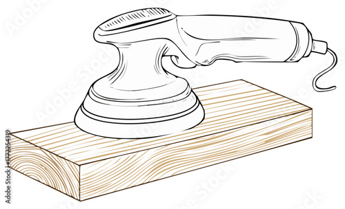 Orbital sander on wooden plank vector illustration