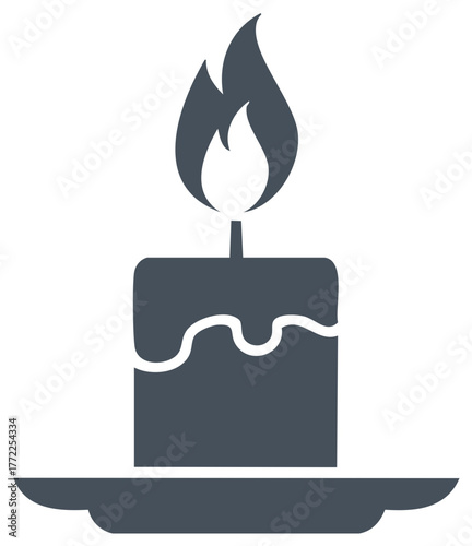 Elegant Candle with Flickering Flame Meltdown Wax Illustration, Simple Icon
