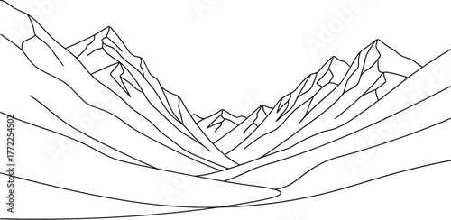 Mountain range peaks valley landscape nature outdoors hiking trekking adventure view