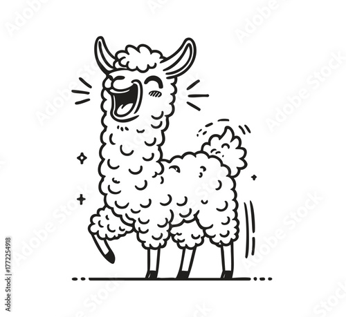 Happy Llama - Cheerful Bold Outline Vector Illustration