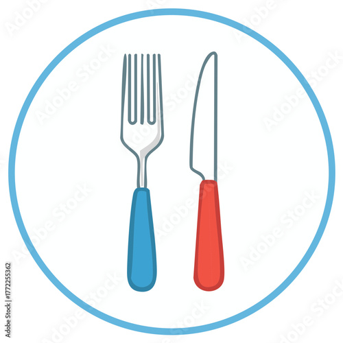 Colorful fork and knife cutlery icon vector illustration for food and dining