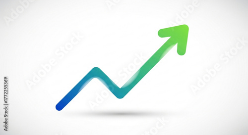 Green arrow pointing upward concept of growth, success, progress, improvement, and positive trend in business