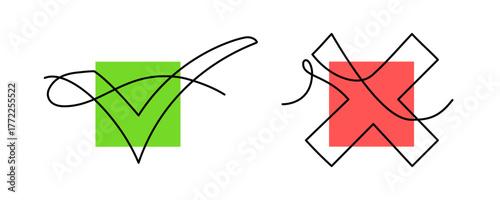 Yes and no icon set. Vector one line drawing with editable stroke. Simple modern design element set