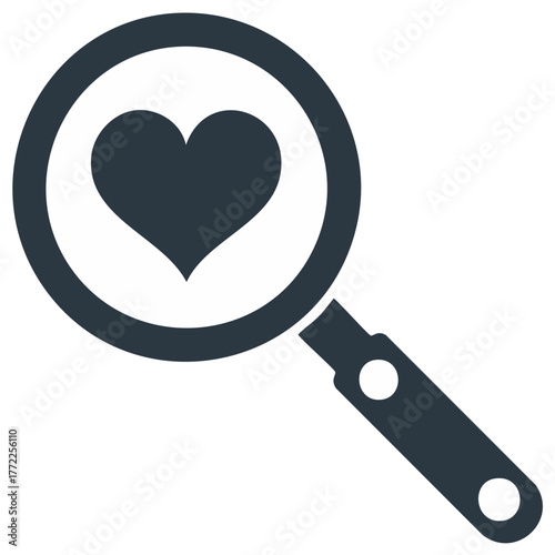 Searching for Love Heart Symbol Icon Magnifying Glass Romance Passion Graphic