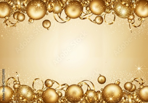 Golden Christmas Frame with Baubles and Cream Background, portrait
