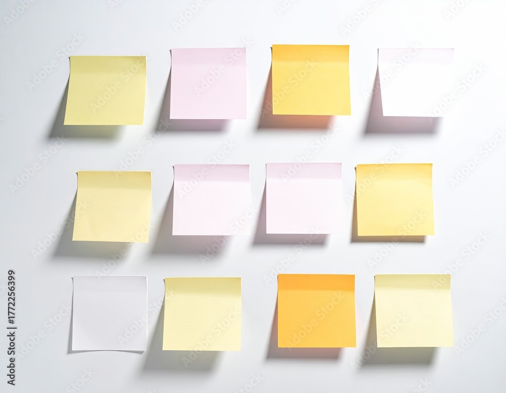 Fototapeta premium Sticky notes arranged on a white surface (1)