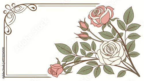 Elegant floral frame with beautiful roses for weddings and special occasion cards