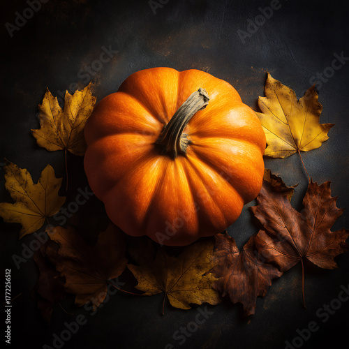 Autumn pumpkin thanksgiving fall leaves seasonal harvest still life art