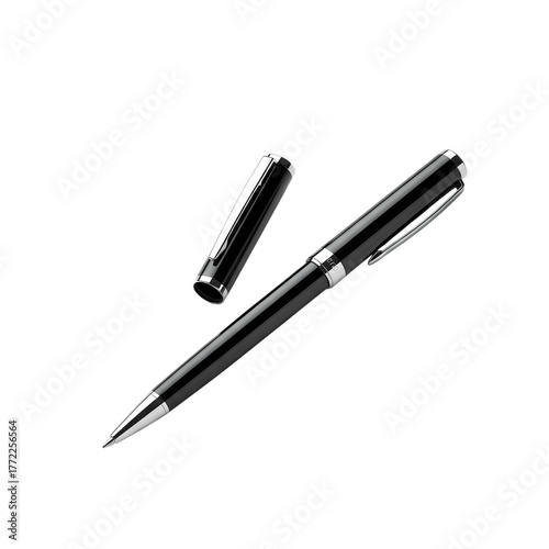 Elegant black pen with cap off offers sophisticated writing instrument aesthetic