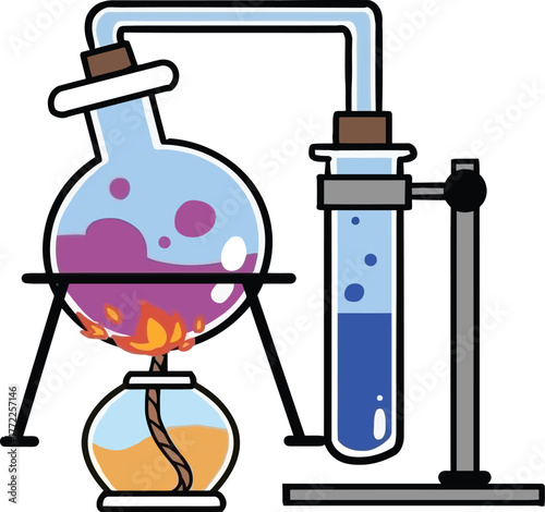 Chemistry Distillation Process on Heating Apparatus