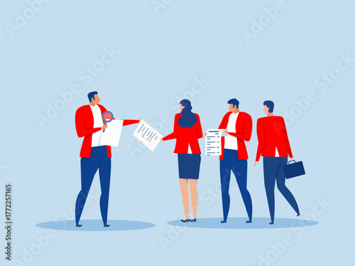 Businessman manager delegate project assignment to team.member colleagues, assign tasks, job or project to staff responsibility vector