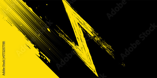 Abstract Black and Yellow Dirty Grunge Background with Halftone Effect.