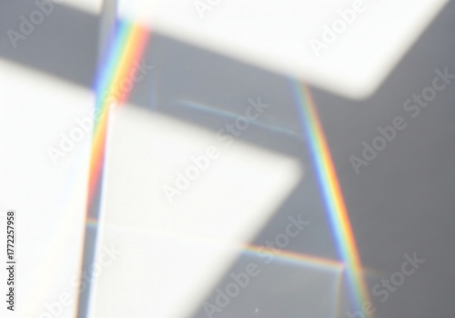 Rainbow prism light refraction on a white wall
