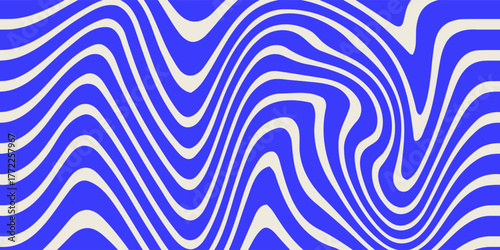 Blue wavy lines abstract background. Trendy psychedelic retro style backdrop. Waves, swirl and twirl pattern. Twisted distorted vector texture. Y2k aesthetic design