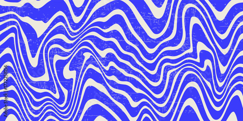 Blue wavy lines abstract background. Trendy psychedelic retro style backdrop. Waves, swirl and twirl pattern. Twisted distorted vector texture. Y2k aesthetic design