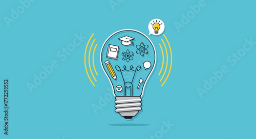 Education idea lightbulb with learning elements