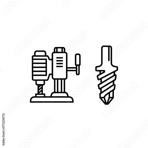 black drill press and drill bit outline clip art preview