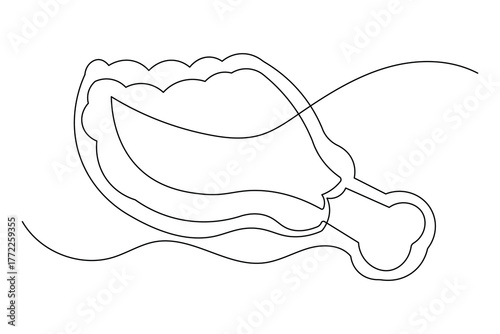 Continuous one line art of fried chicken drumstick minimalist design