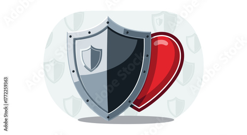 Stylized illustration of a heart protected by a shield, symbolizing health insurance, safety, and security for well-being and peace of mind.