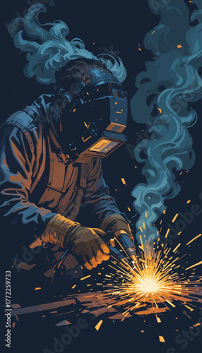 worker welding steel