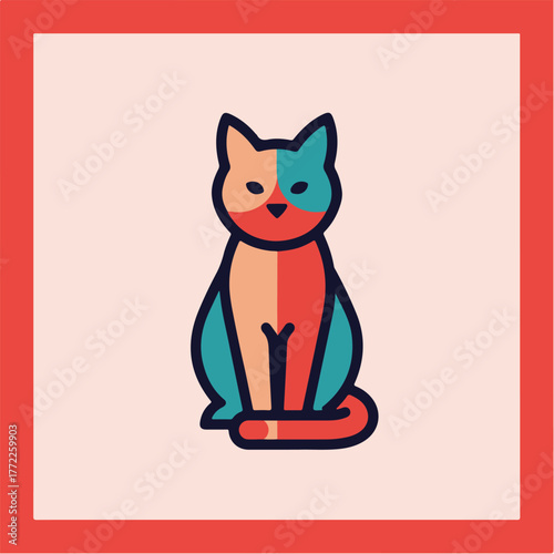 Stylized Geometric Cat with Distinctive Color Blocking.