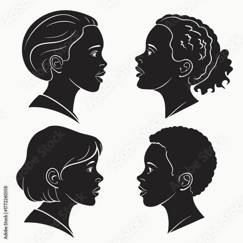 Four diverse womens faces in silhouette