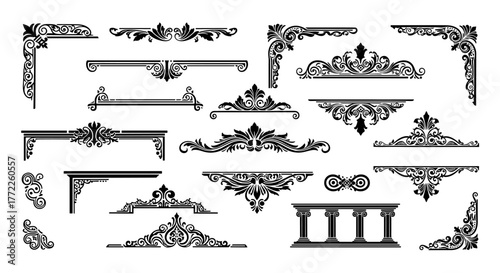 A collection of ornate vector design elements, including corners, borders, and decorative accents, perfect for adding a touch of elegance to any design project.