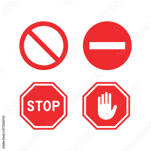Stop Sign Icons Set – Blank Caution, Warning and Traffic Signal Vector Design
