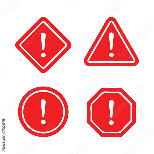 Stop Sign Icons Set – Blank Caution, Warning and Traffic Signal Vector Design

