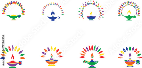 Colorful lamps with fan shaped leaves oil lamp diya