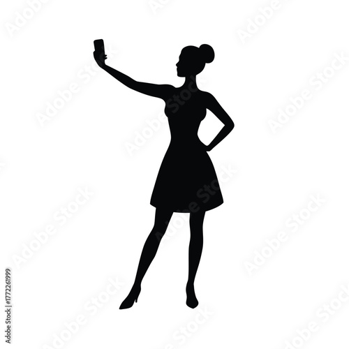 Silhouette Young Woman Taking Selfie Posing With Smartphone Fashionable Lifestyle