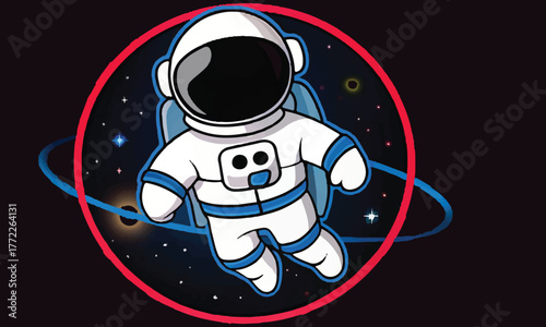 Cute Astronaut Illustration Set – Space Explorer Vector Design with Planets and Stars .