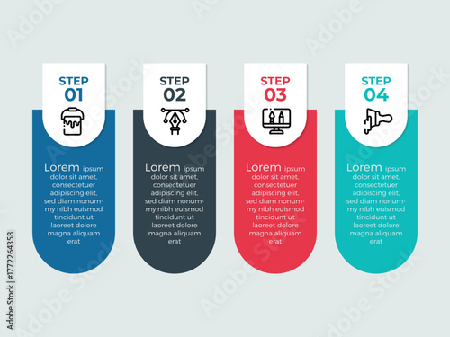 Line step infographic. 4 options workflow diagram, number infograph, process steps chart with line icons. Information vector concept. Illustration of step information chart and infographic