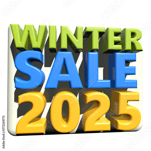 Bold 3d winter sale 2025 text with vibrant colors and shadow effect