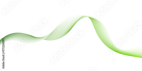 Abstract green wave line flowing on transparent background,  minimal tech web with green lines and light points, graphic design element green ribbon on a white background,