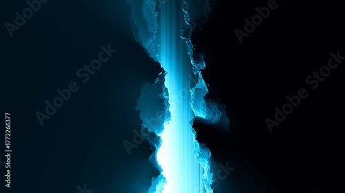 Vertical Blue Light Rift Abstract on Black Background