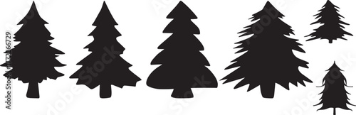 Evergreen Silhouette Collection: A collection of various evergreen trees showcasing their distinctive shape and form, perfect for design and illustrating the essence of nature.