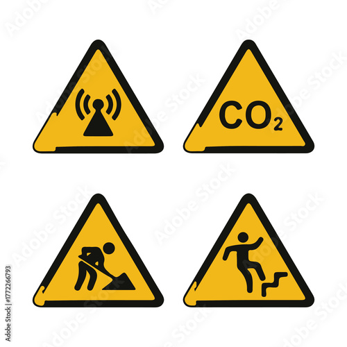 Road Warning Signs Set – Triangle Traffic Symbols and Caution Vector Illustration
