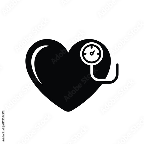 Heart with blood pressure monitor symbol for cardiology and health assessment