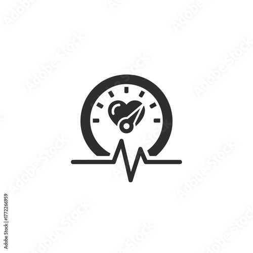 Heart with pulse line and pressure gauge. Cardiovascular medical diagnosis concept