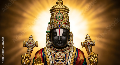 Divine Portrait of Lord Venkateswara with Golden Glow and Soft Lighting